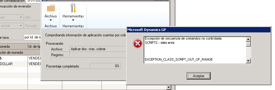 Error al revaluar cuentas por cobrar en Dynamics&nbsp;GP